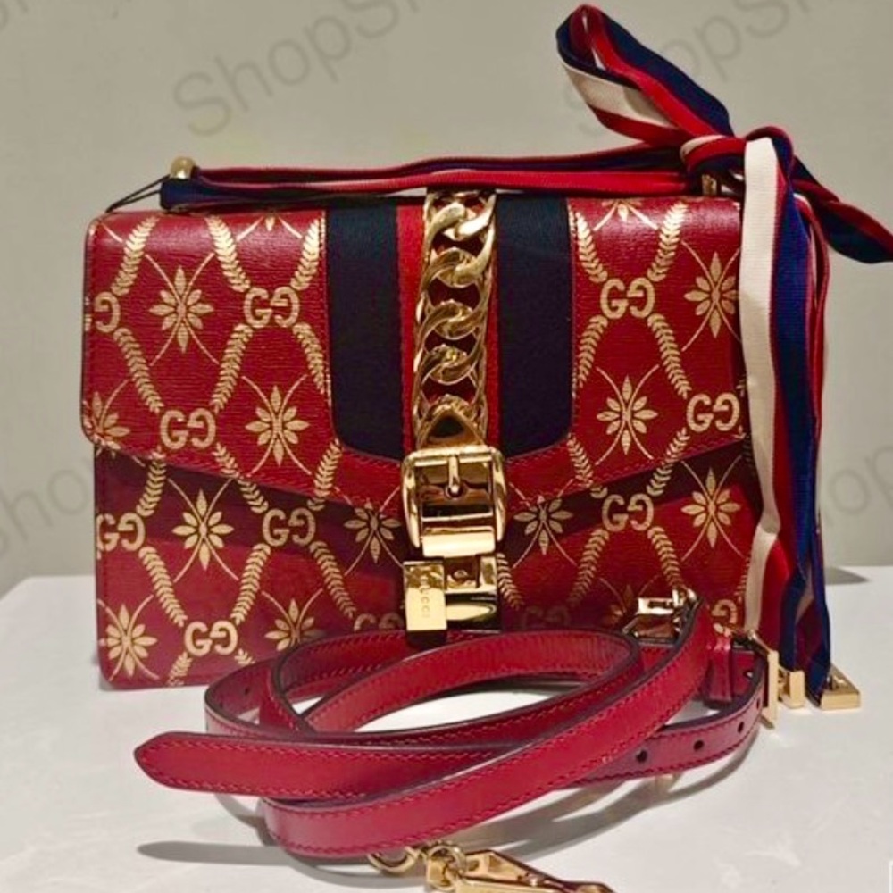 Gucci Red and Gold Sylvia mm Crossbody Bag
